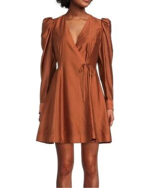 Antonio Melani Wrap Front Long-Sleeve Mini Dress in Rust